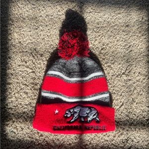 California Republic multi color beanie with fur ball
